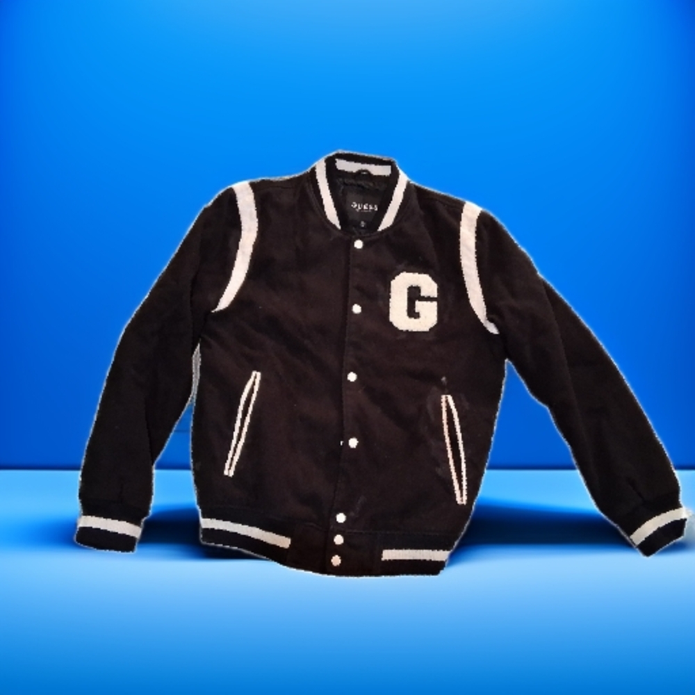 Guess Black Varsity Jacket with White Accents